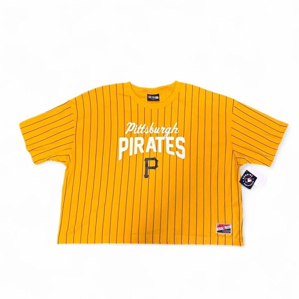 New Era Pittsburgh Pirates Cropped Tee Women’s XL Yellow Pinstripe MLB NWT